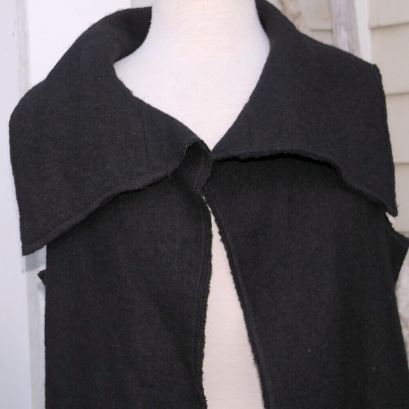 For Cynthis Black Boiled Wool Blend Wide Collar Zipper Bottom Long Open Vest S/M - Picture 3 of 7